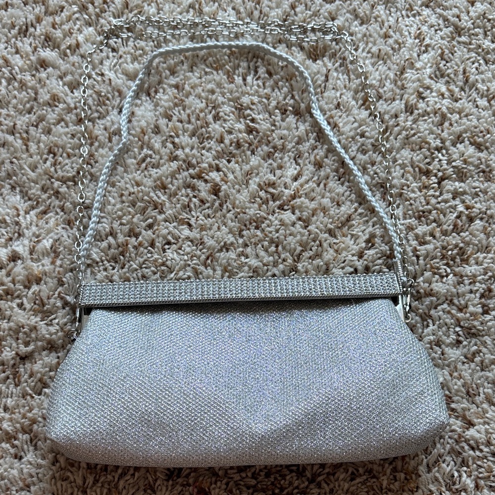 Nina Sparkling Silver Clutch with Chain Strap